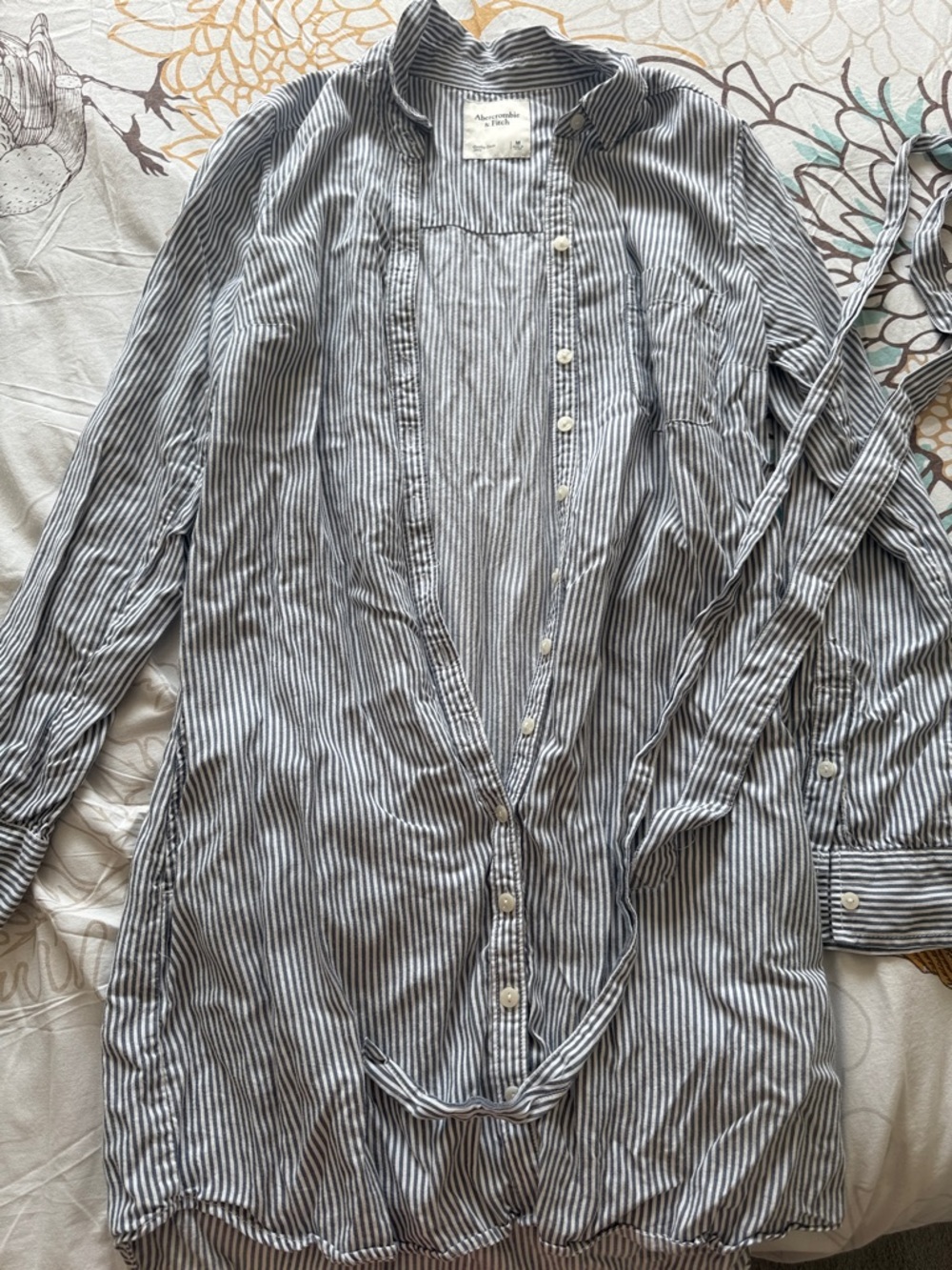Abercrombie & Fitch Blue and White Striped Button-Front Shirt Dress